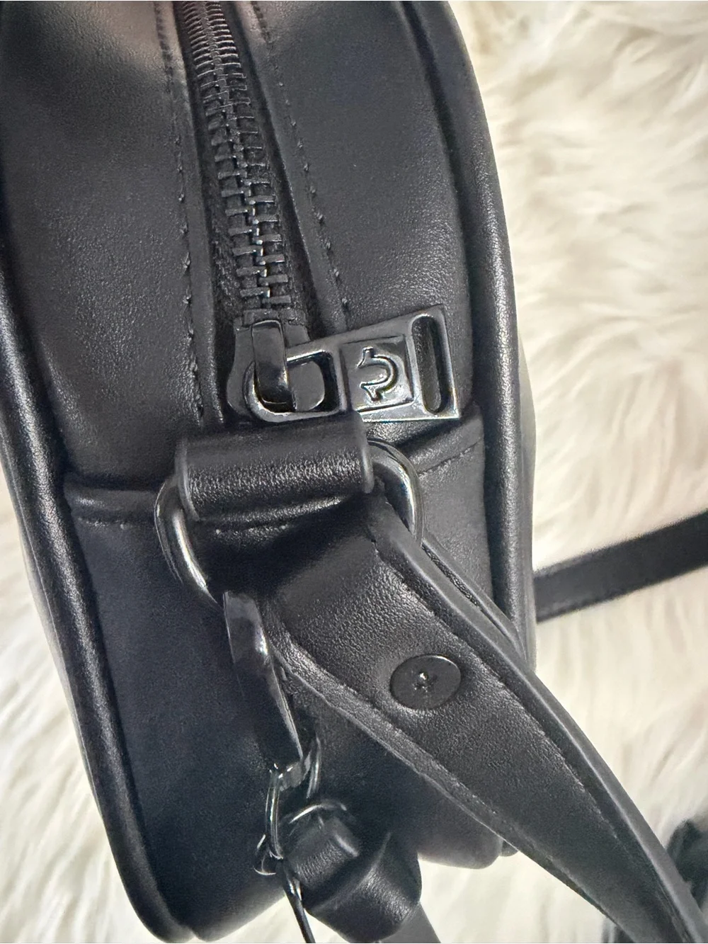 True Religion Matte Black Signature Crossbody Camera Bag